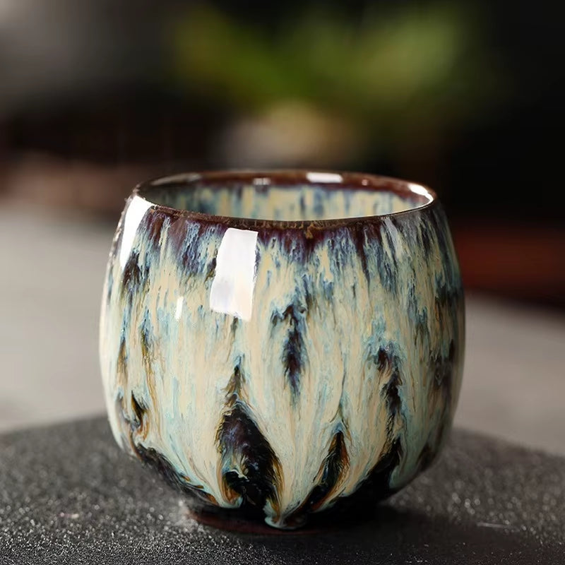 Japanese Style Ceramic Tea Cup with Unique Pattern Kiln Transformation Espresso Coffee Mug for Kung Fu Tea Wine Drinkware