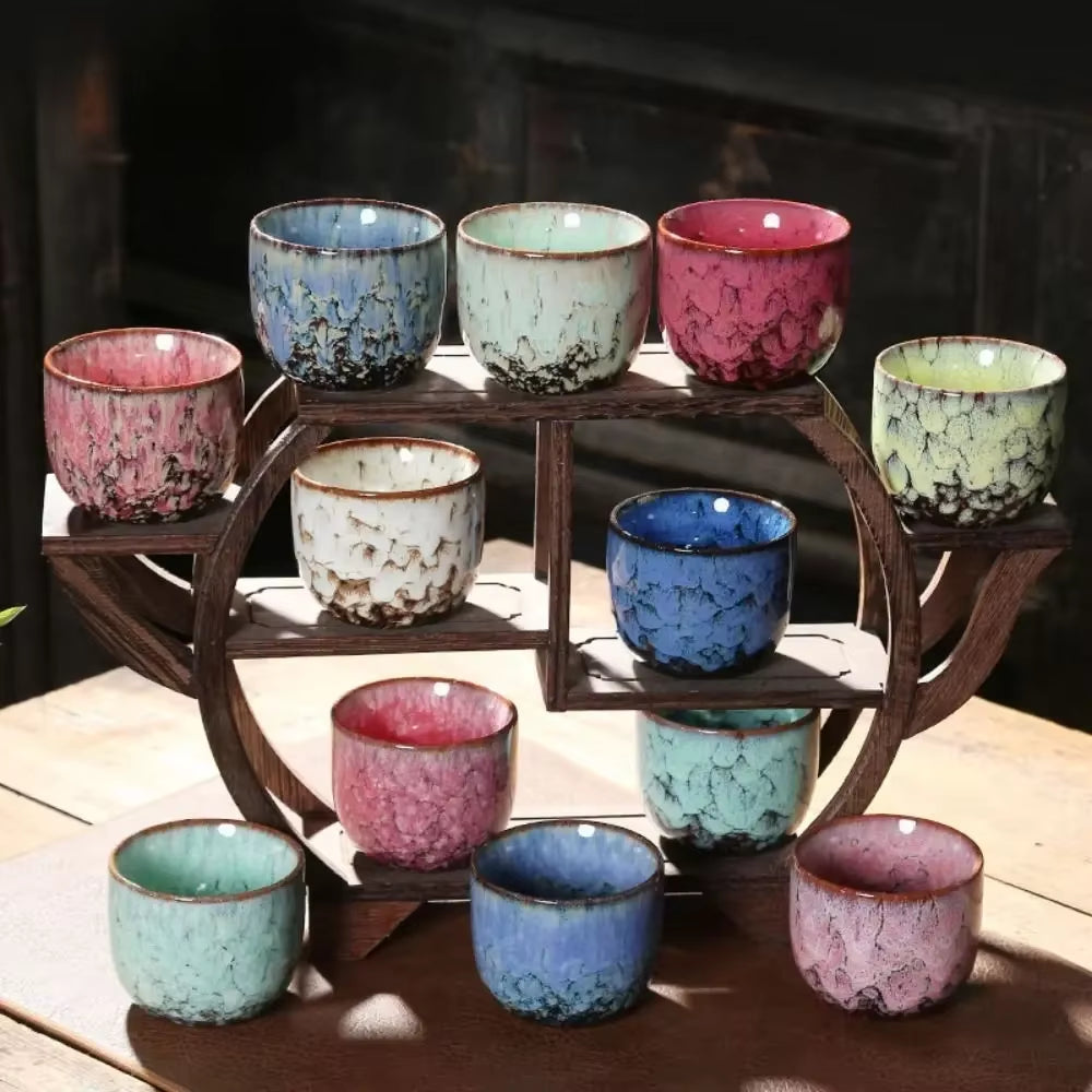 Japanese Style Ceramic Tea Cup with Unique Pattern Kiln Transformation Espresso Coffee Mug for Kung Fu Tea Wine Drinkware