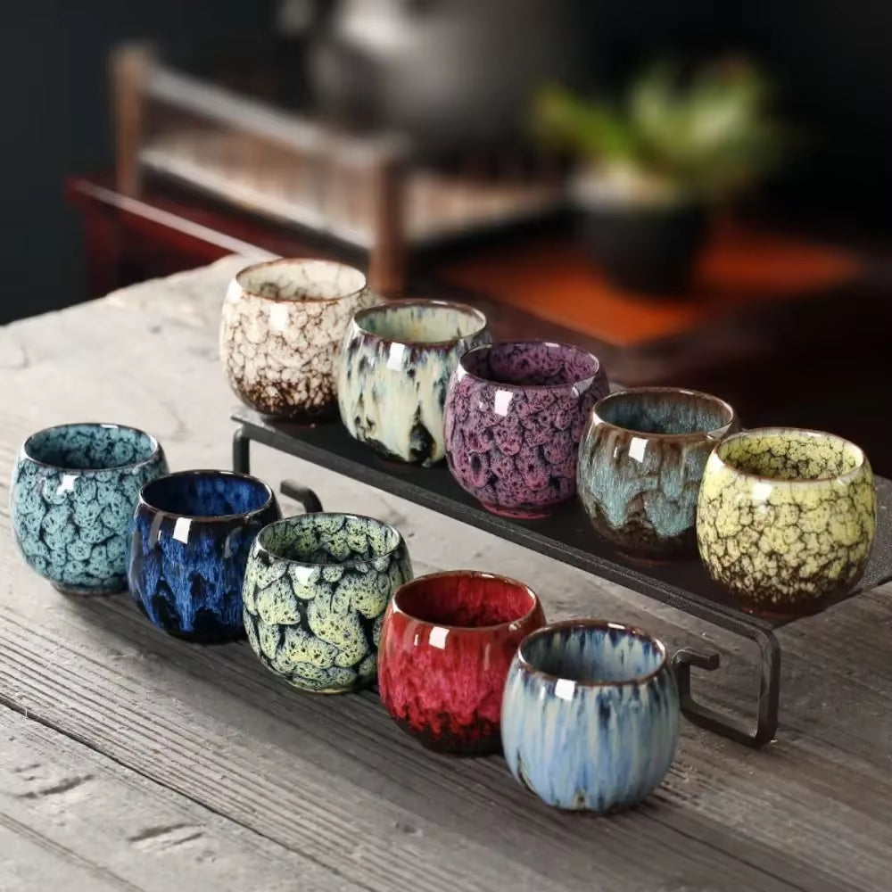 Japanese Style Ceramic Tea Cup with Unique Pattern Kiln Transformation Espresso Coffee Mug for Kung Fu Tea Wine Drinkware