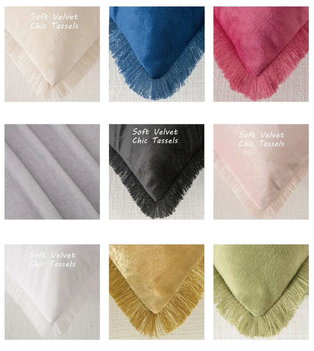 Custom Colorful Soft Washable Tassel Edge Hotel Use Stitching Invisible Zipper Modern Design Pillowcase Cushion Cover