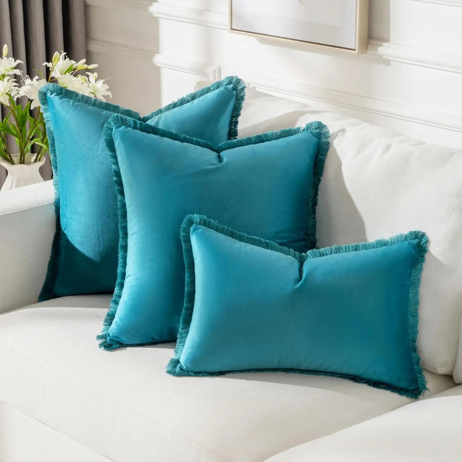 Custom Colorful Soft Washable Tassel Edge Hotel Use Stitching Invisible Zipper Modern Design Pillowcase Cushion Cover