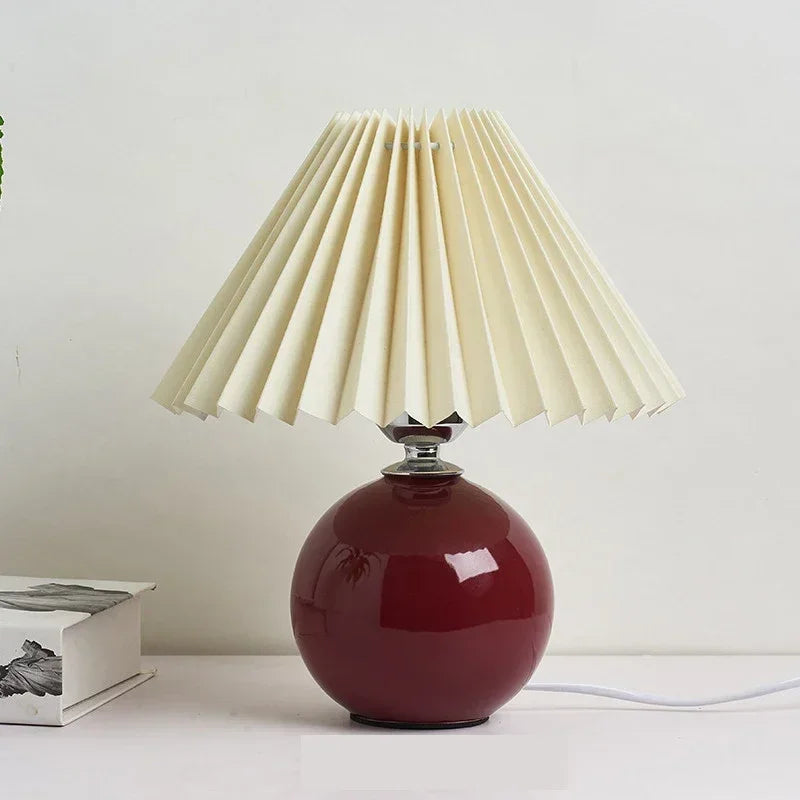 Nordic Table Lamps Ceramics Desk Lights Korean Rattan Bedside Night Light Pleated Lampshade Living Room Home Japanese Lighting