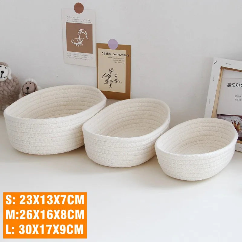 면 끈 수납함 Nordic Cotton Rope Woven Storage Baskets Organize Boxs Desktop Sundries Organize Basket Sundries Key Cosmetics Storage