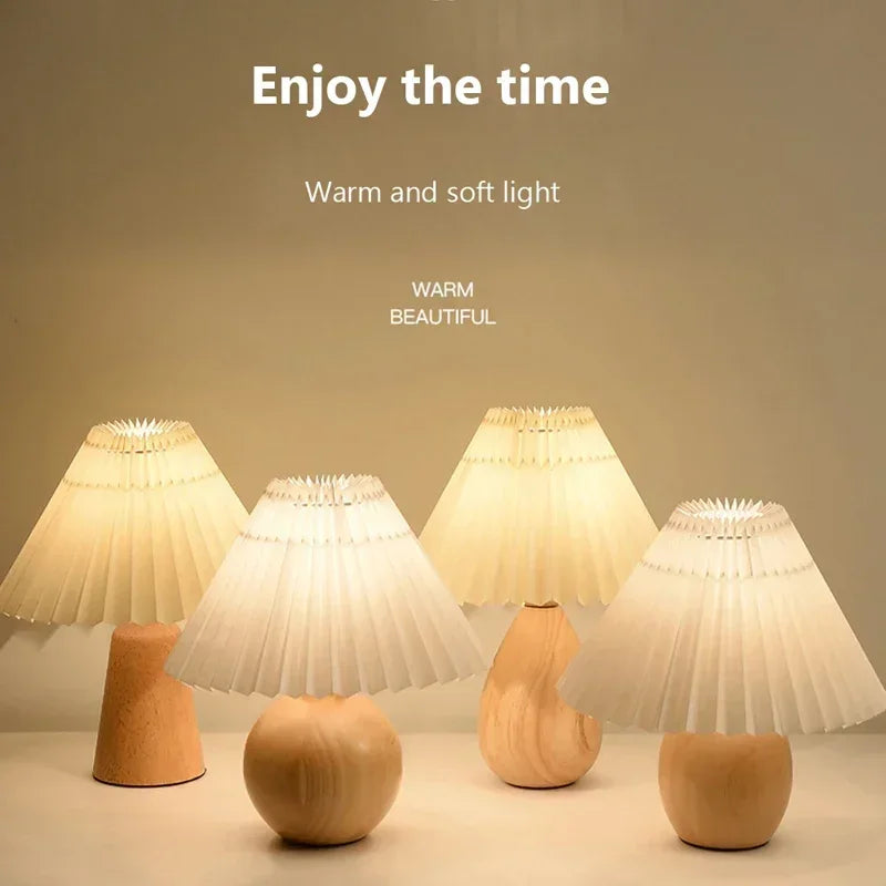 Nordic Table Lamps Ceramics Desk Lights Korean Rattan Bedside Night Light Pleated Lampshade Living Room Home Japanese Lighting