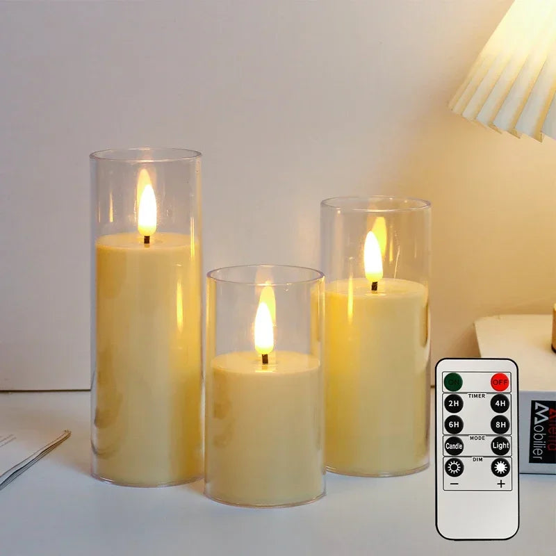 Venuswing Realistic Flameless LED Acrylic Glass Candle Trio