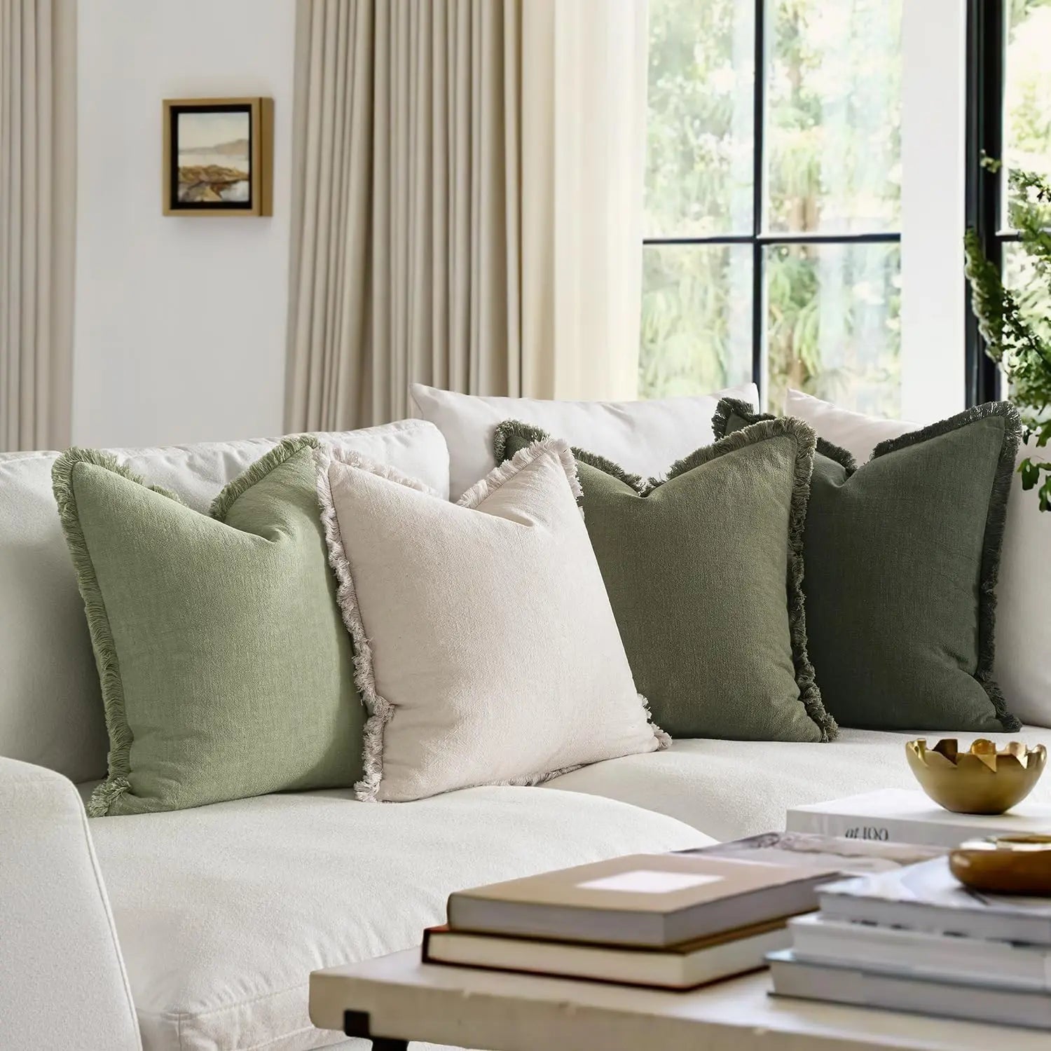 Decorative Couch Pillow Covers Neutral Linen Fringe Throw Pillows Boho Accent Sofa Living Room 1pc