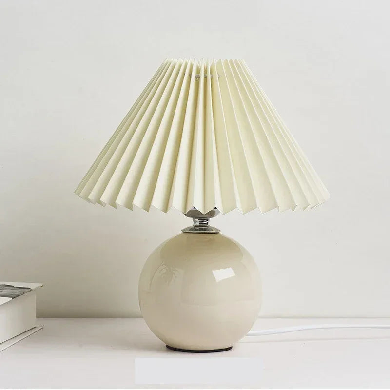 Nordic ceramic table lamp with pleated shade and rattan base