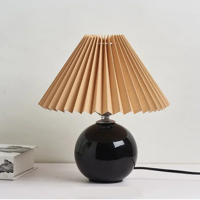 Nordic Table Lamps Ceramics Desk Lights Korean Rattan Bedside Night Light Pleated Lampshade Living Room Home Japanese Lighting