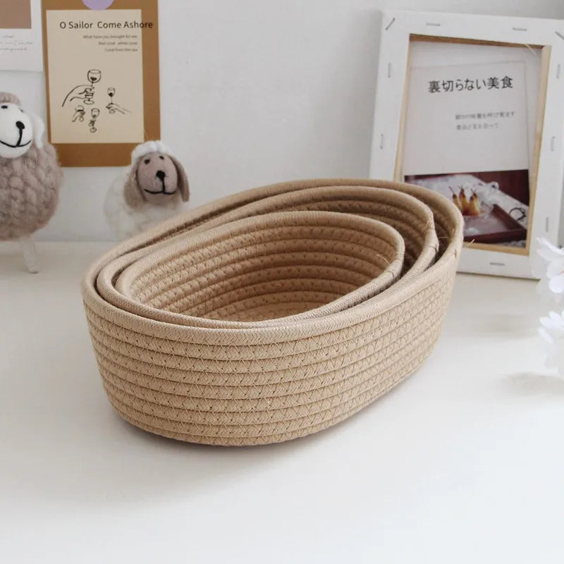 면 끈 수납함 Nordic Cotton Rope Woven Storage Baskets Organize Boxs Desktop Sundries Organize Basket Sundries Key Cosmetics Storage