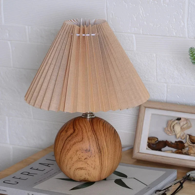 Nordic Table Lamps Ceramics Desk Lights Korean Rattan Bedside Night Light Pleated Lampshade Living Room Home Japanese Lighting