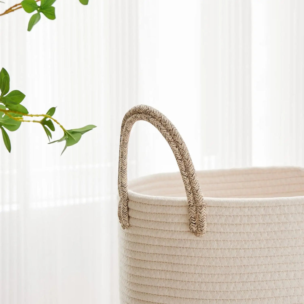 Woven Laundry Hamper Storage Basket (58L, White & Brown)