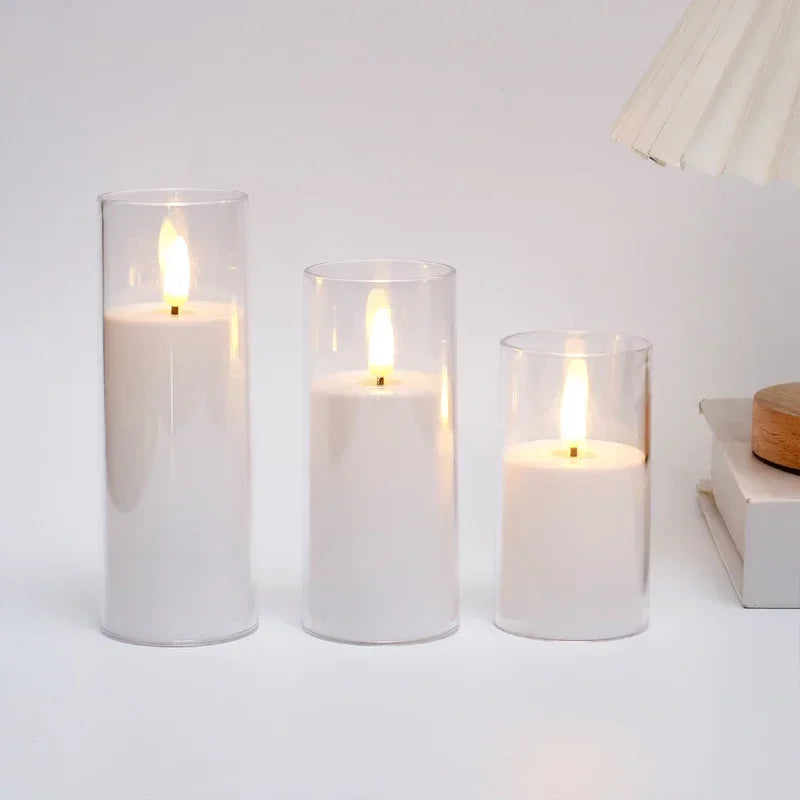 Venuswing Realistic Flameless LED Acrylic Glass Candle Trio