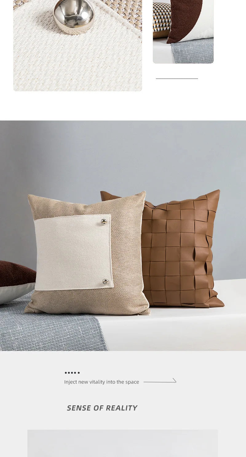 Nordic Luxury Woven PU Leather Cushion Cover