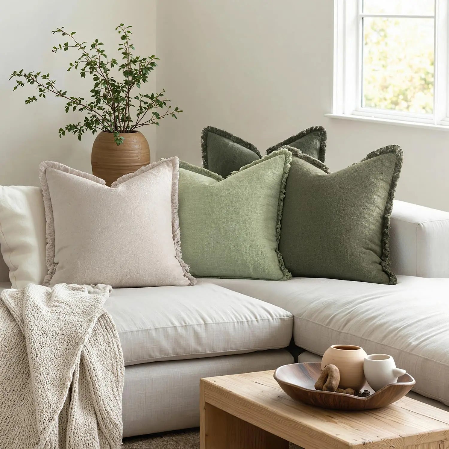 Decorative Couch Pillow Covers Neutral Linen Fringe Throw Pillows Boho Accent Sofa Living Room 1pc