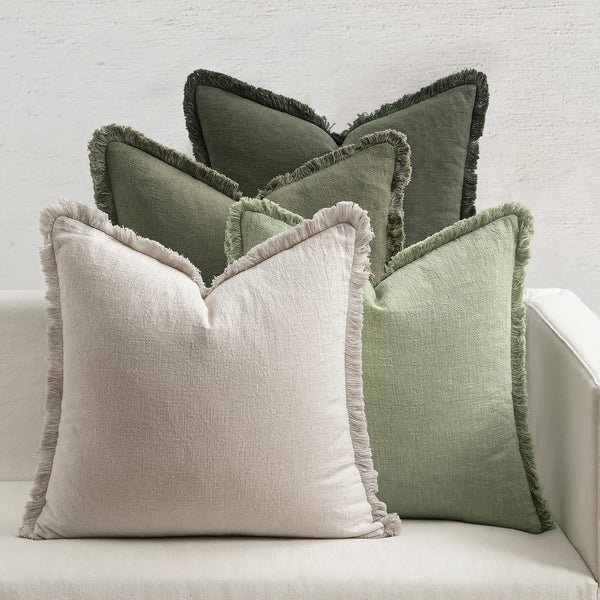 Decorative Couch Pillow Covers Neutral Linen Fringe Throw Pillows Boho Accent Sofa Living Room 1pc