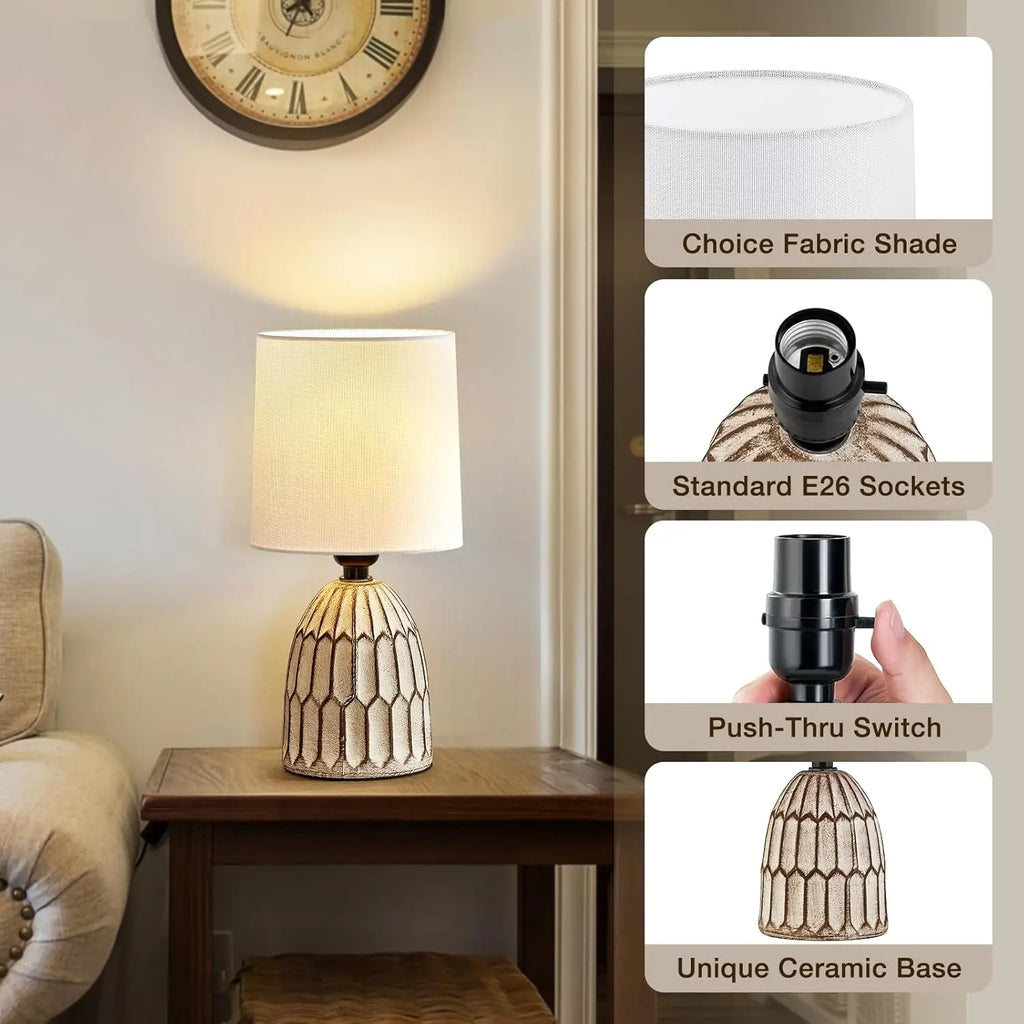 Two hand-painted 13.5" boho farmhouse ceramic lamps for any room