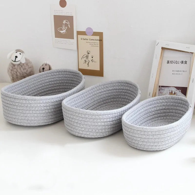 면 끈 수납함 Nordic Cotton Rope Woven Storage Baskets Organize Boxs Desktop Sundries Organize Basket Sundries Key Cosmetics Storage