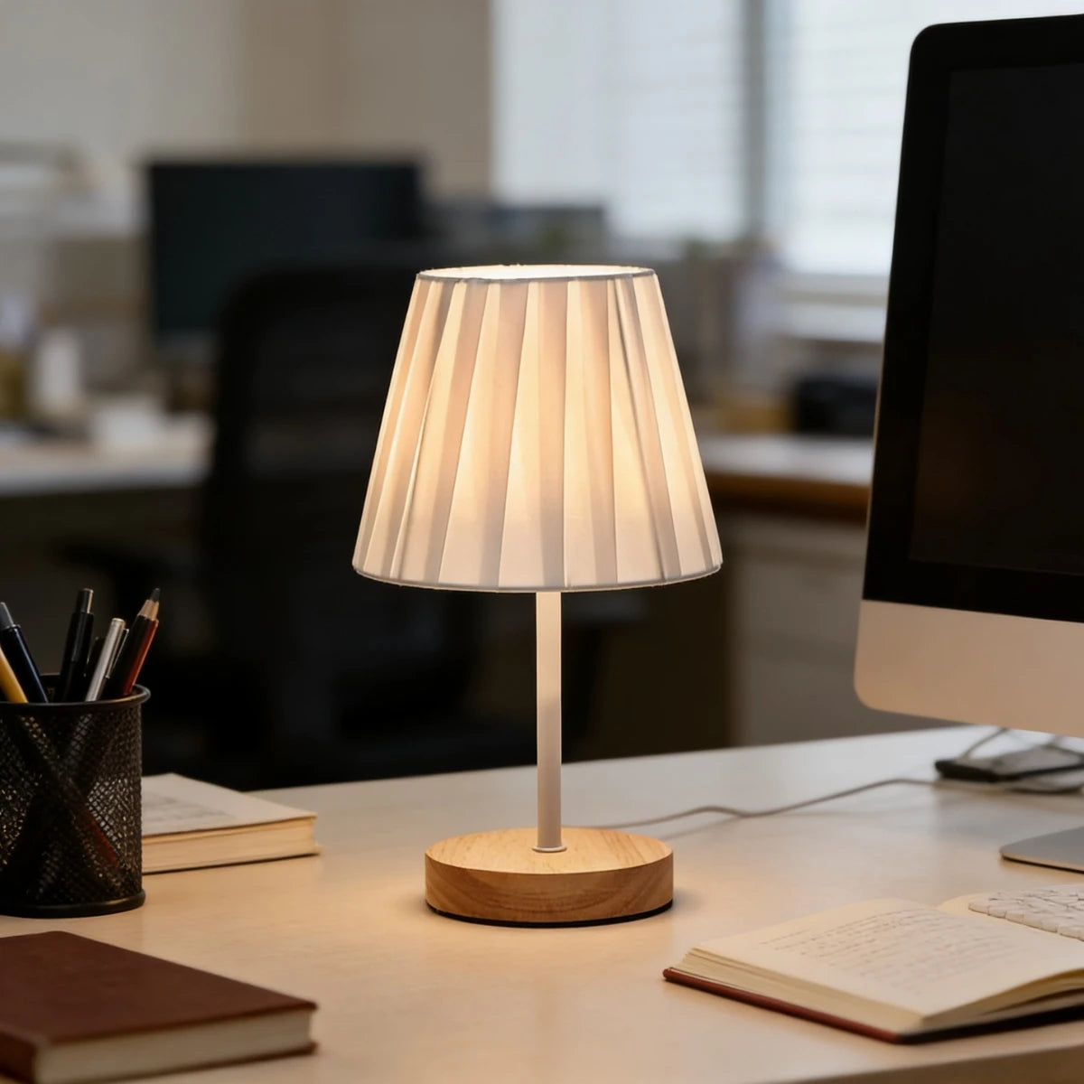 Vintage Wood & Fabric Art Desk Lamp