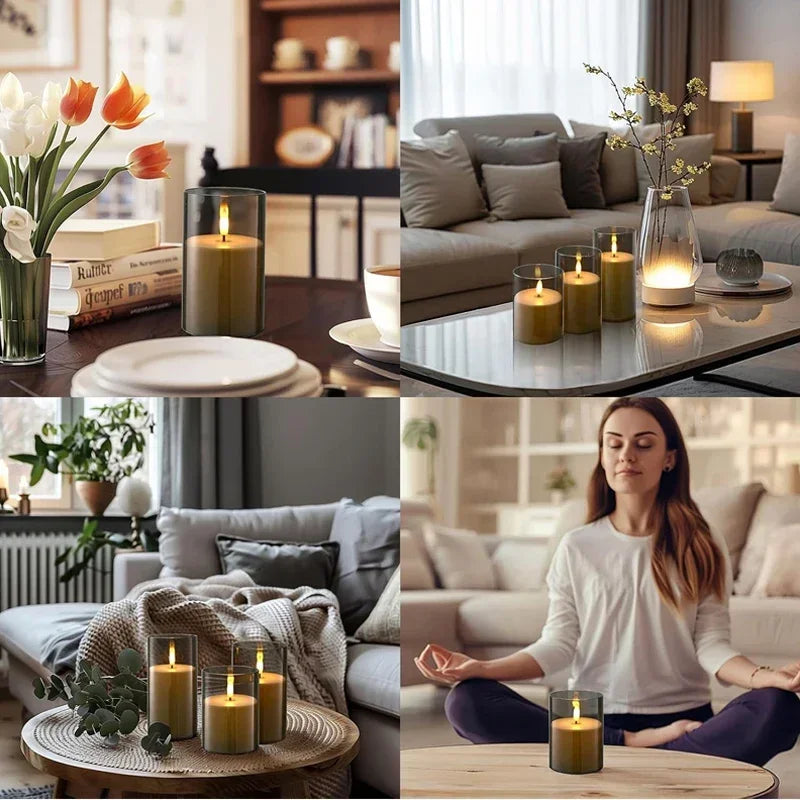 Venuswing Realistic Flameless LED Acrylic Glass Candle Trio