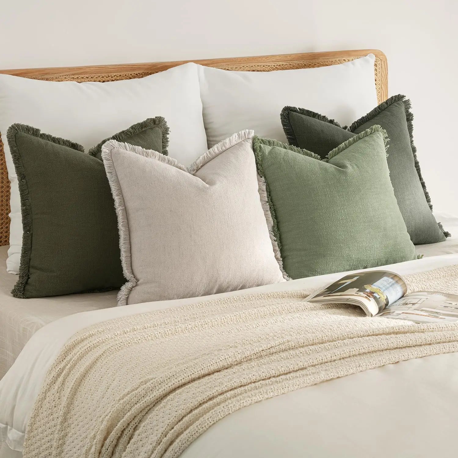 Decorative Couch Pillow Covers Neutral Linen Fringe Throw Pillows Boho Accent Sofa Living Room 1pc