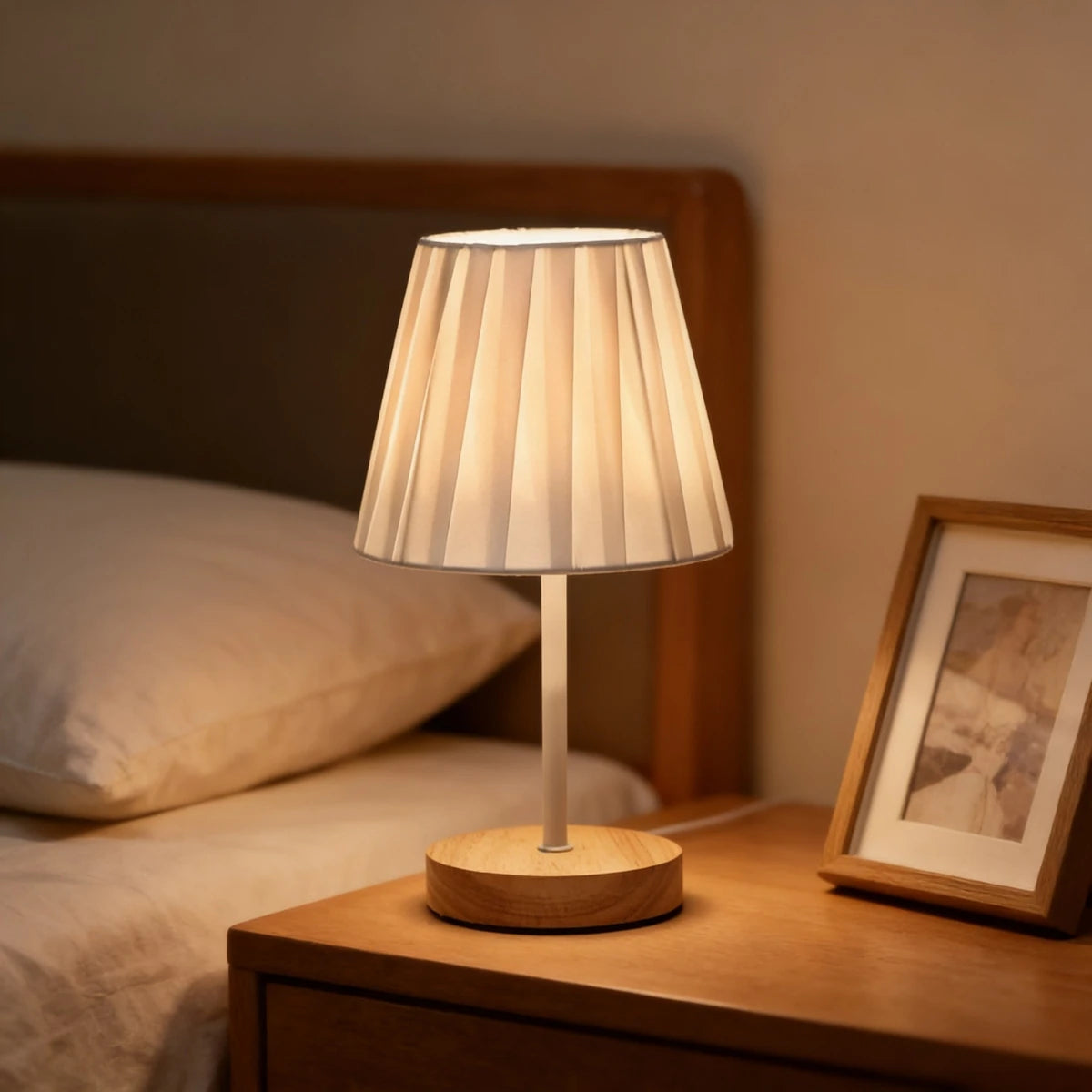 Vintage Wood & Fabric Art Desk Lamp