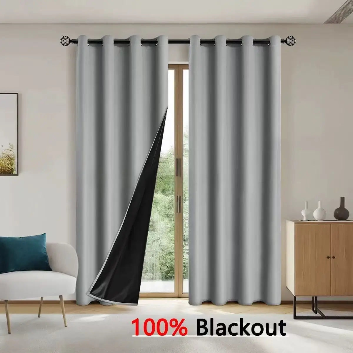 1pc Solid Blackout Curtains with Grommets, Total Privacy Drapes for Bedroom