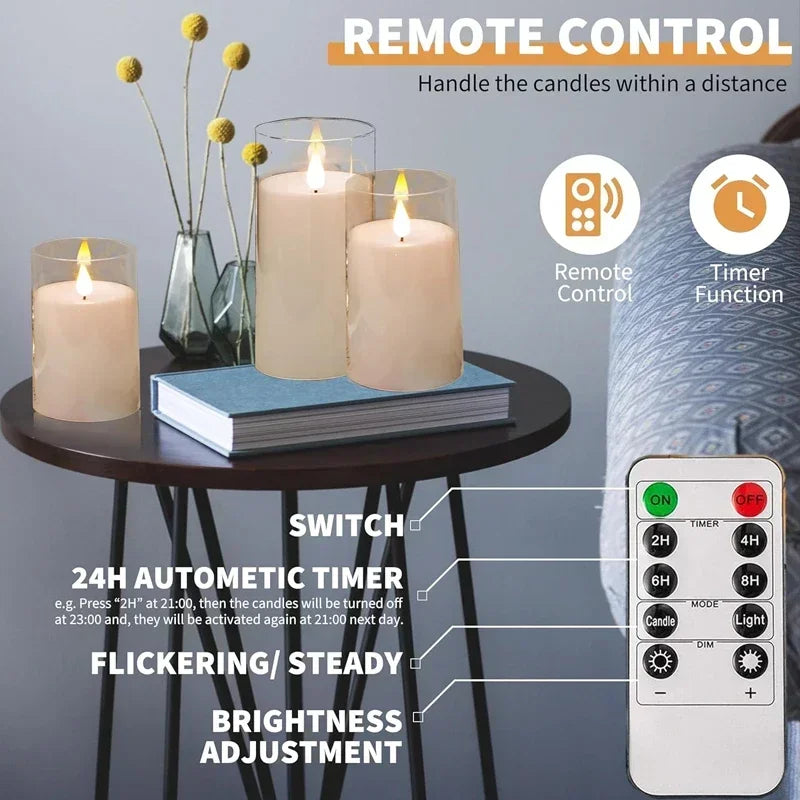 Venuswing Realistic Flameless LED Acrylic Glass Candle Trio