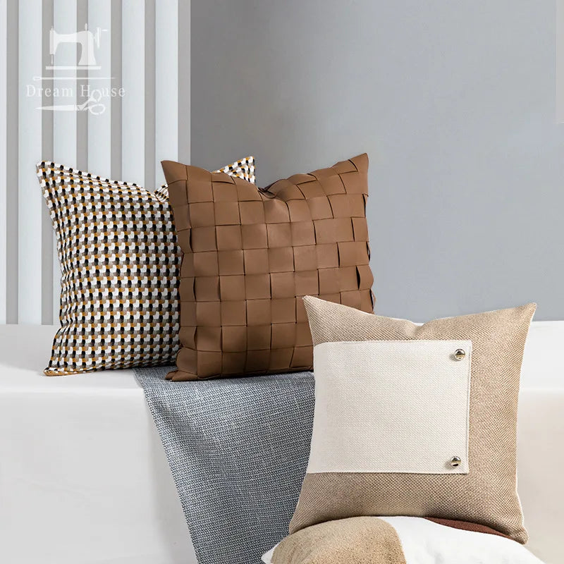 Nordic Luxury Woven PU Leather Cushion Cover