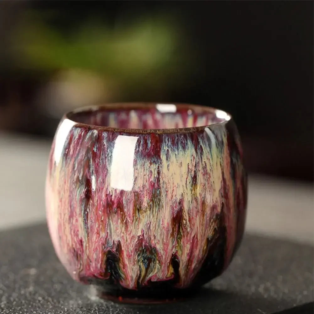 Japanese Style Ceramic Tea Cup with Unique Pattern Kiln Transformation Espresso Coffee Mug for Kung Fu Tea Wine Drinkware