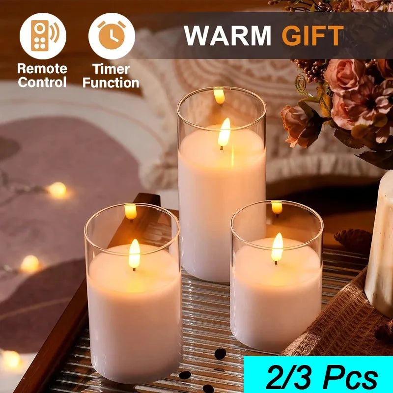 Venuswing Realistic Flameless LED Acrylic Glass Candle Trio