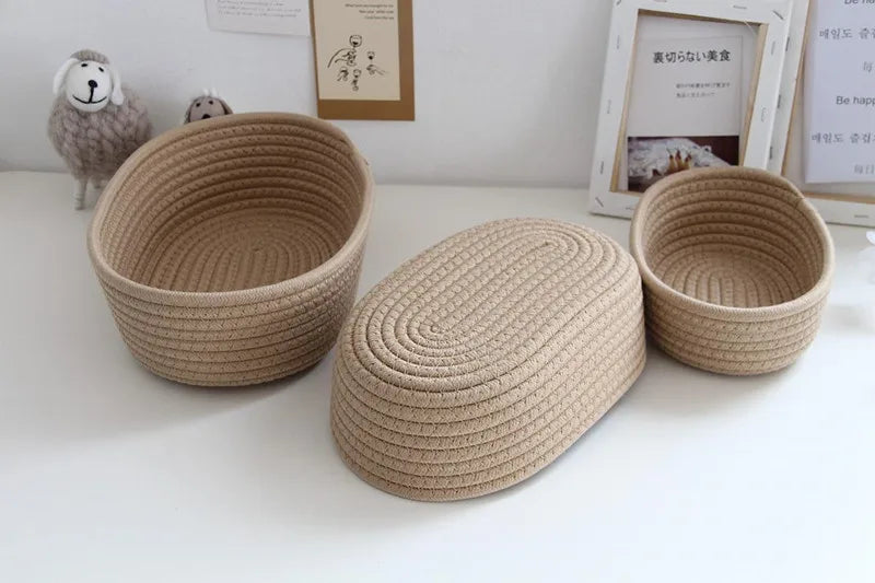 면 끈 수납함 Nordic Cotton Rope Woven Storage Baskets Organize Boxs Desktop Sundries Organize Basket Sundries Key Cosmetics Storage