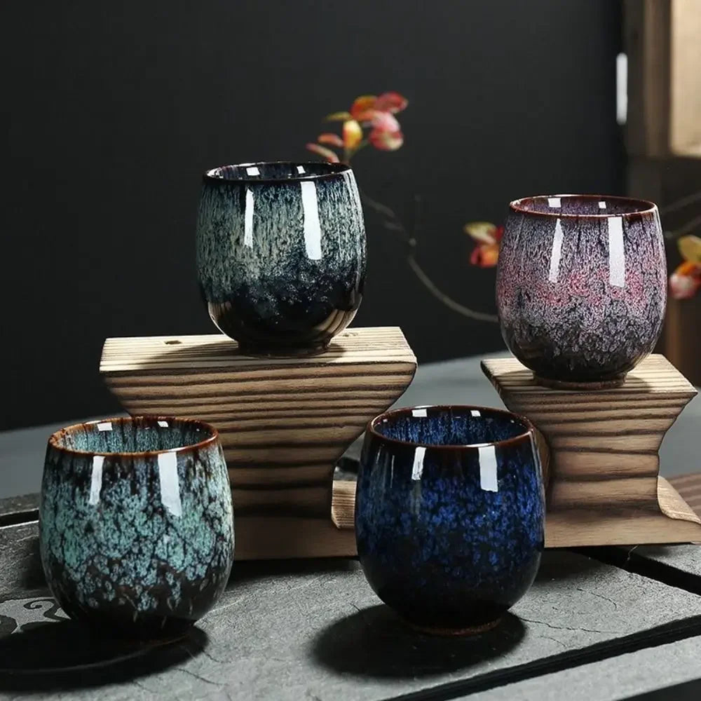 Japanese Style Ceramic Tea Cup with Unique Pattern Kiln Transformation Espresso Coffee Mug for Kung Fu Tea Wine Drinkware
