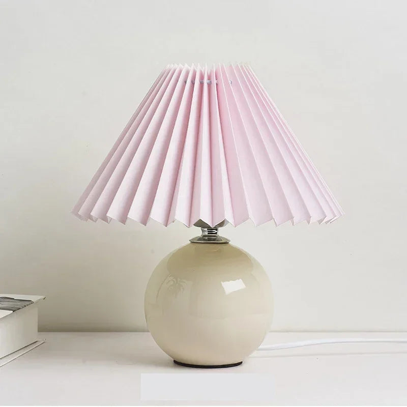 Nordic Table Lamps Ceramics Desk Lights Korean Rattan Bedside Night Light Pleated Lampshade Living Room Home Japanese Lighting