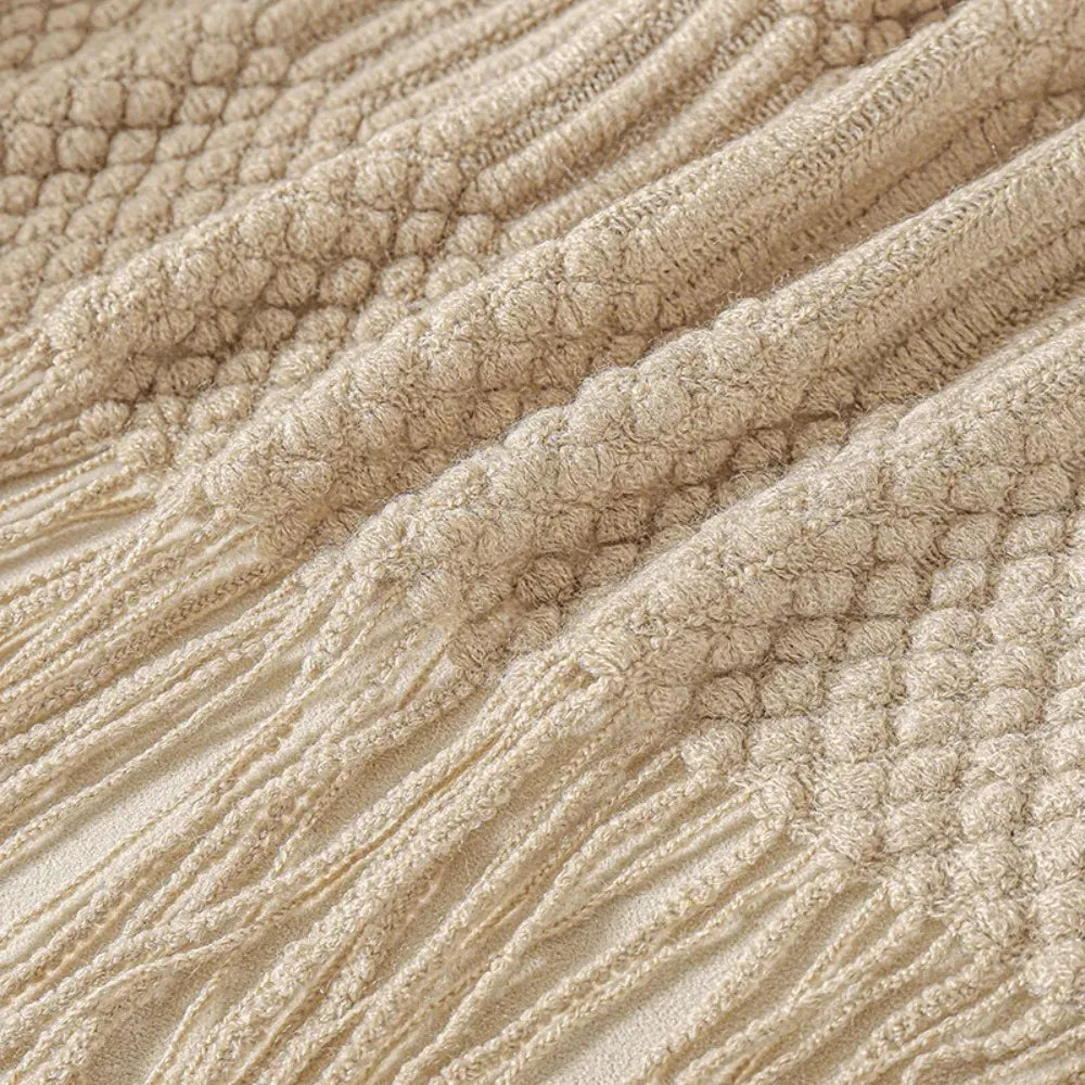 Luxury Khaki Knitted Tassel Throw Farmhouse Blanket
