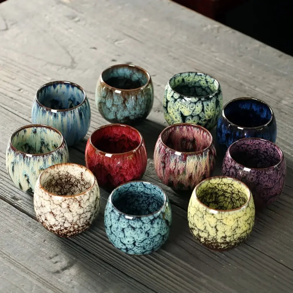 Japanese Style Ceramic Tea Cup with Unique Pattern Kiln Transformation Espresso Coffee Mug for Kung Fu Tea Wine Drinkware