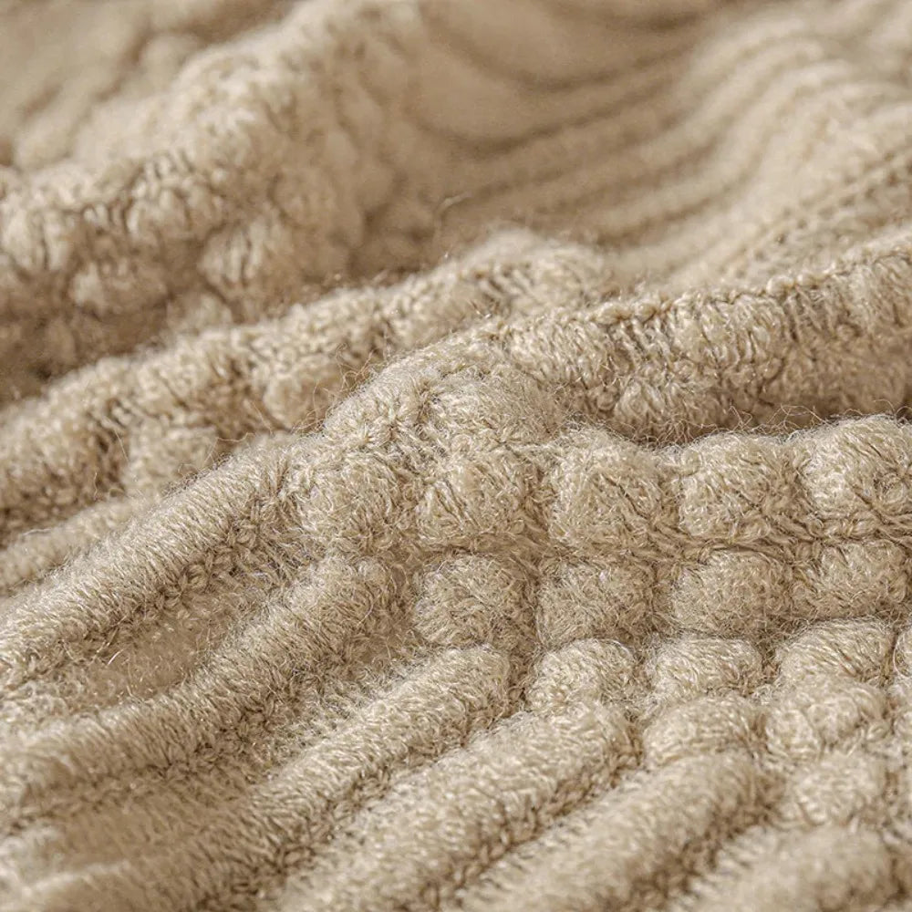 Luxury Khaki Knitted Tassel Throw Farmhouse Blanket