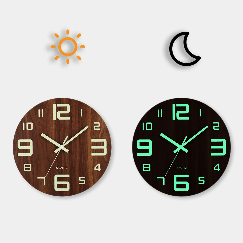 Nordic Luminous Silent Wooden Wall Clock