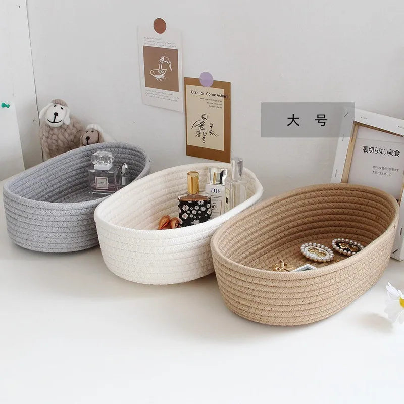면 끈 수납함 Nordic Cotton Rope Woven Storage Baskets Organize Boxs Desktop Sundries Organize Basket Sundries Key Cosmetics Storage