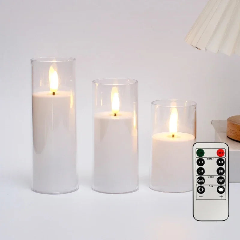 Venuswing Realistic Flameless LED Acrylic Glass Candle Trio