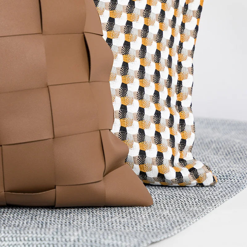 Nordic Luxury Woven PU Leather Cushion Cover