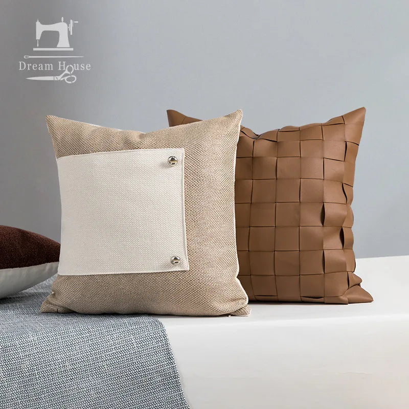 Nordic Luxury Woven PU Leather Cushion Cover