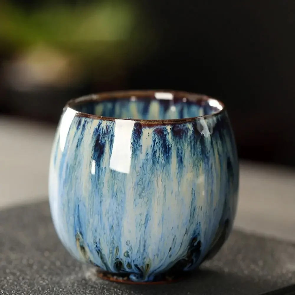 Japanese Style Ceramic Tea Cup with Unique Pattern Kiln Transformation Espresso Coffee Mug for Kung Fu Tea Wine Drinkware
