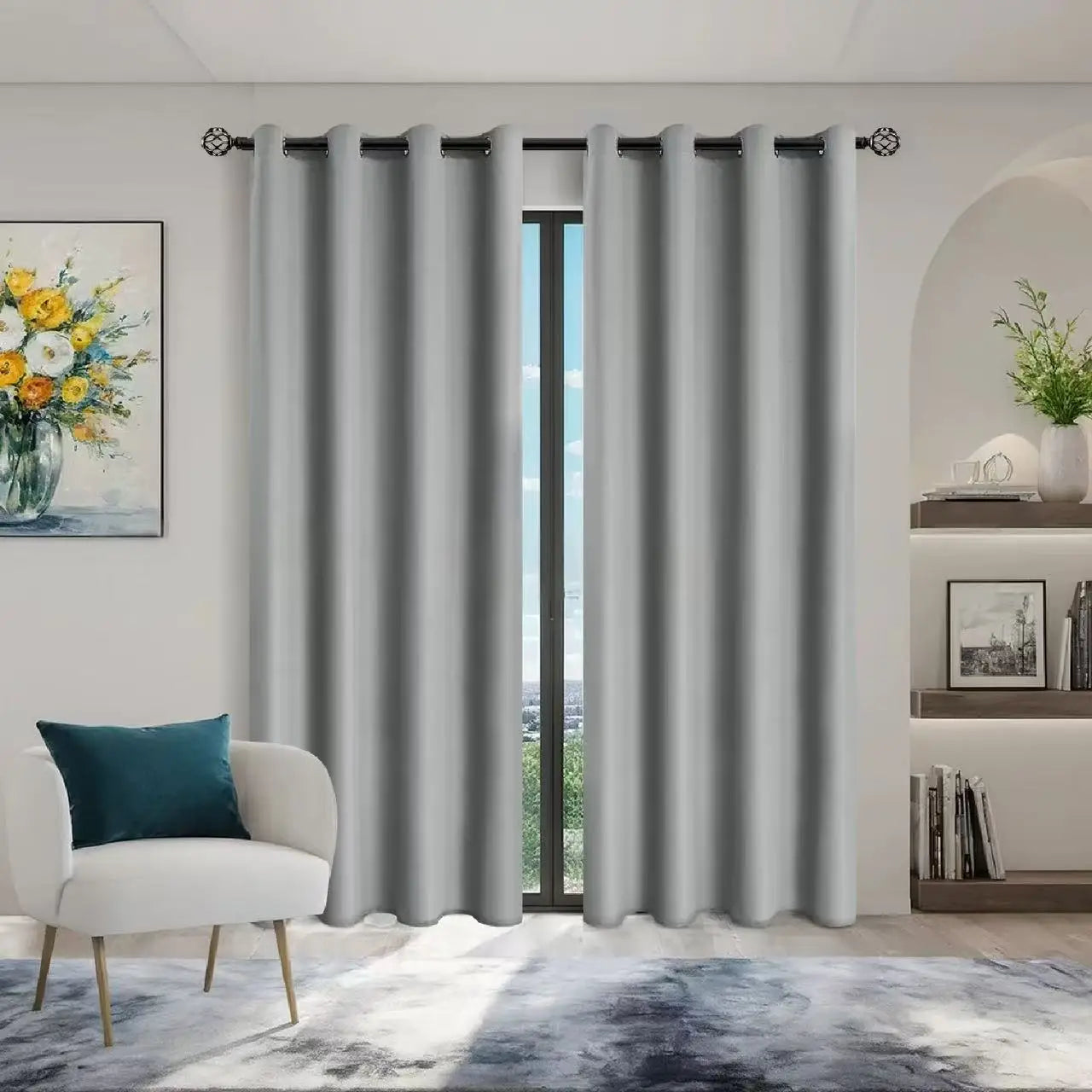 1pc Solid Blackout Curtains with Grommets, Total Privacy Drapes for Bedroom