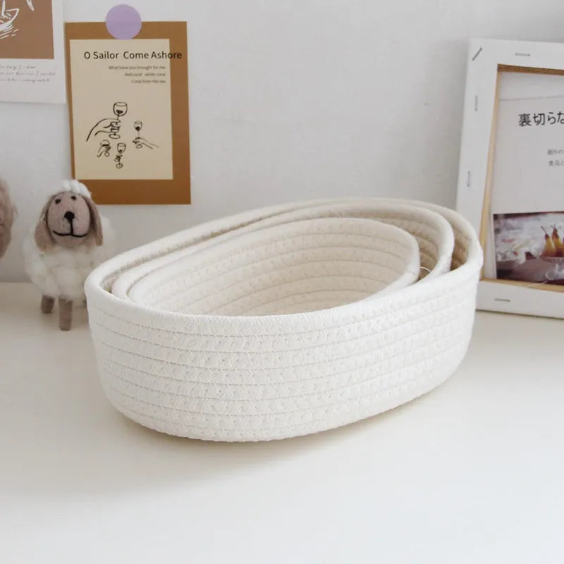 면 끈 수납함 Nordic Cotton Rope Woven Storage Baskets Organize Boxs Desktop Sundries Organize Basket Sundries Key Cosmetics Storage