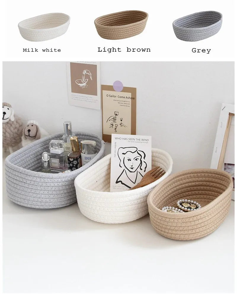 면 끈 수납함 Nordic Cotton Rope Woven Storage Baskets Organize Boxs Desktop Sundries Organize Basket Sundries Key Cosmetics Storage