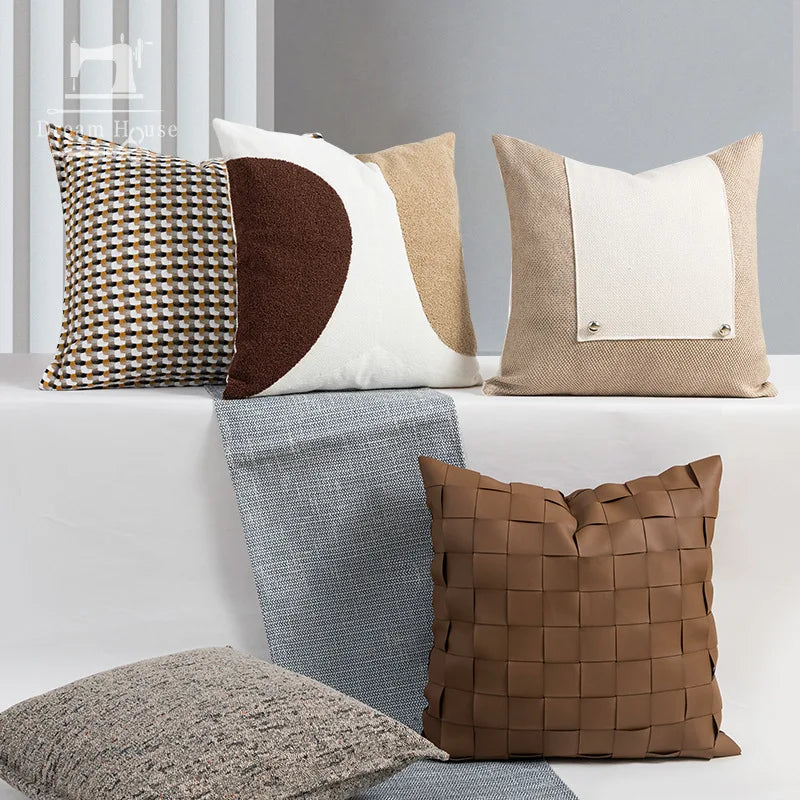 Nordic Luxury Woven PU Leather Cushion Cover