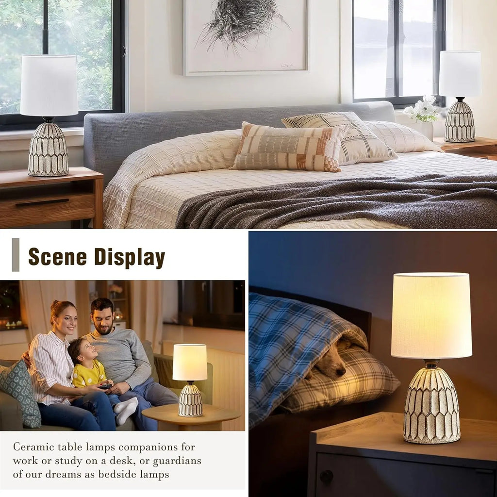Two hand-painted 13.5" boho farmhouse ceramic lamps for any room