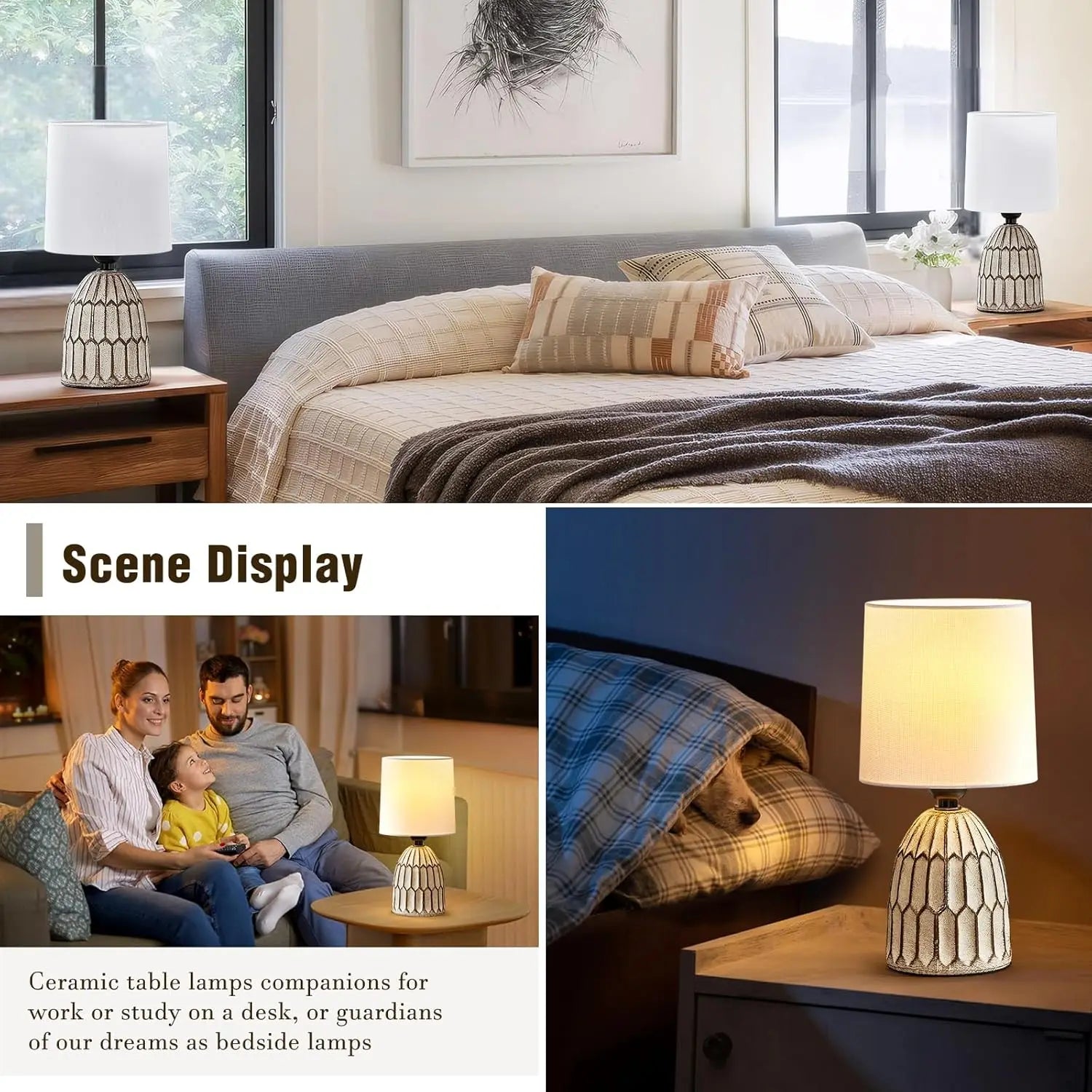 Two hand-painted 13.5" boho farmhouse ceramic lamps for any room