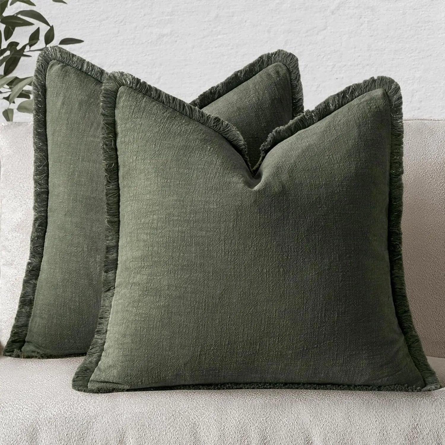 Decorative Couch Pillow Covers Neutral Linen Fringe Throw Pillows Boho Accent Sofa Living Room 1pc