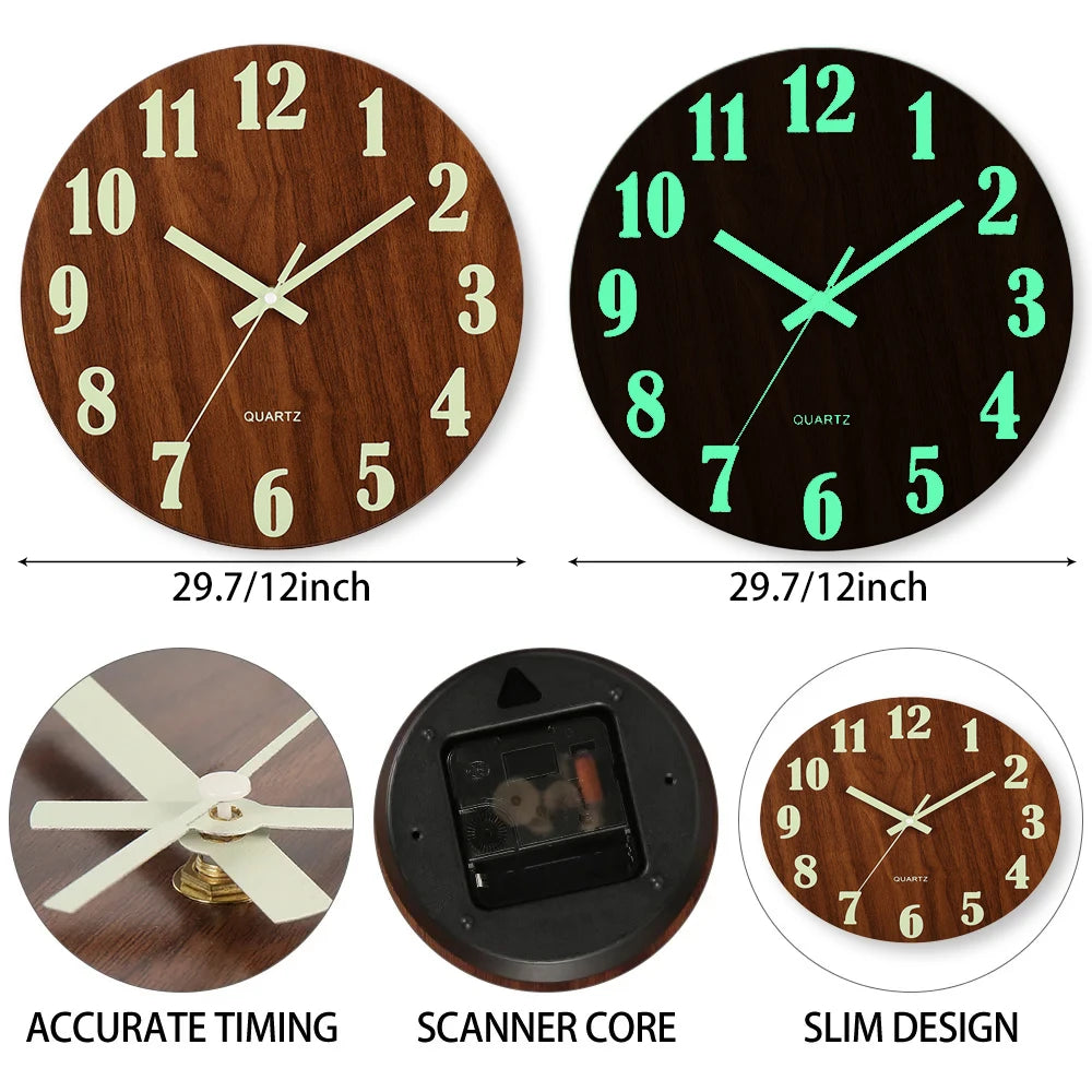 Nordic Luminous Silent Wooden Wall Clock